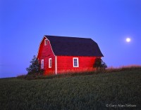 Electric Red Barn and Moonrise