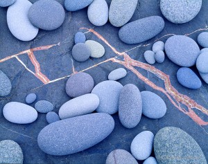 Volcanic Pebbles and Calcite Veins