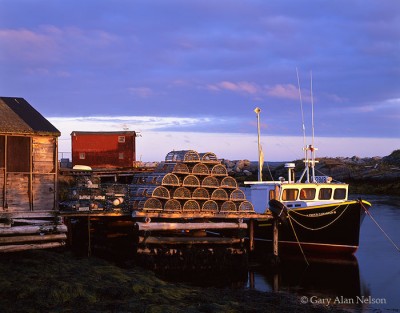 Lobster Traps and Fishing Boat print
