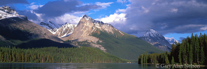 AB-99-6P-NP The glacier studded front range over Maligne Lake, The Canadian Rockies, Jasper National Park, Alberta, Canada