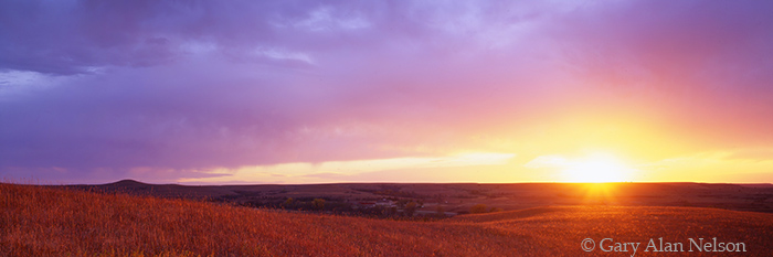 KS-97-2P-NA Sinking sun lighting up the Konza Prairie in the Flint Hills, The Nature Conservancy, Kansas