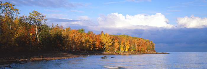 MI-02-21P-LS AUTUMN COLORS ALONG LAKE SUPERIOR, PORCUPINE MOUNTAINS STATE PARK, MICHIGAN