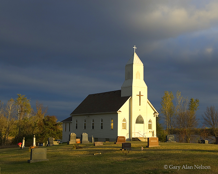 MN-11-144-CH Evening light and clouds over rural church in Wright County, Minnesota