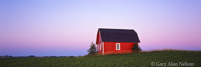 MN-91-23P-FM ELECTRIC RED BARN AT TWILIGHT, BROWN COUNTY, MINNESOTA