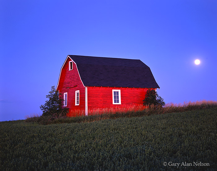Electric Red Barn And Moonrise Brown County Minnesota Gary