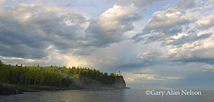 Clouds and fog along Lake Superior and Split Rock Lighthouse, Split Rock Lighthouse State Park, Minnesota