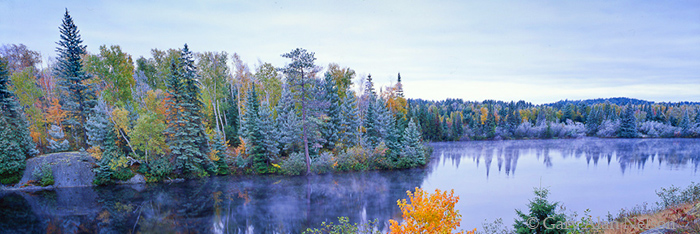 ON-96-3P-SC HOAR FROST AND THE COLORS OF AUTUMN ON THE SPANISH RIVER, ONTARIO, CANADA