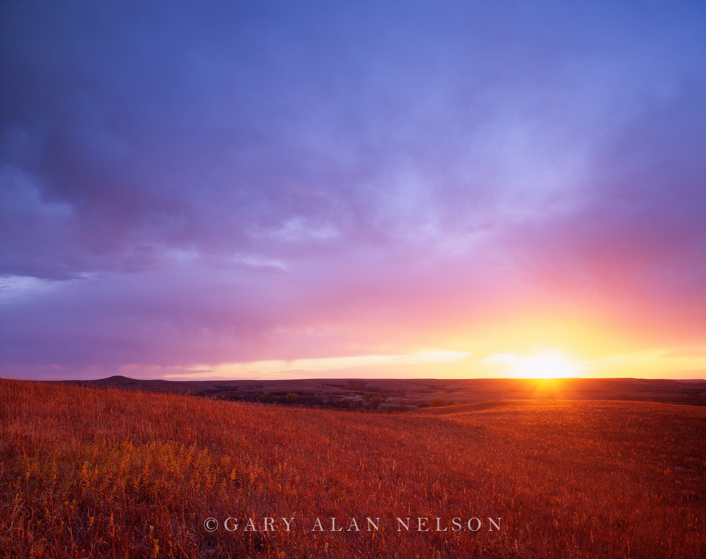 KS-97-2-NA Sinking sun lighting up the Konza Prairie in the Flint Hills, The Nature Conservancy, Kansas