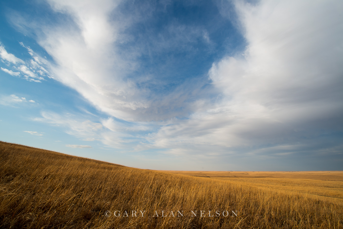 Clouds over the rolling Tallgrass Prairie National Preserve, Flint Hills, Kansas