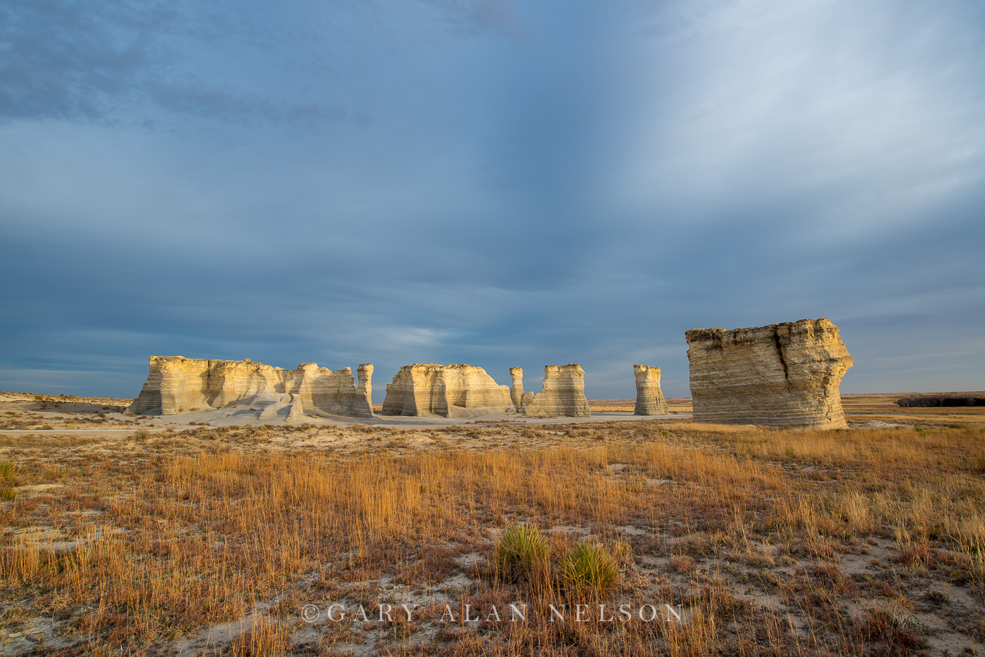 Monument rocks under brewing sky, Monument Rocks National Monument, Kansas