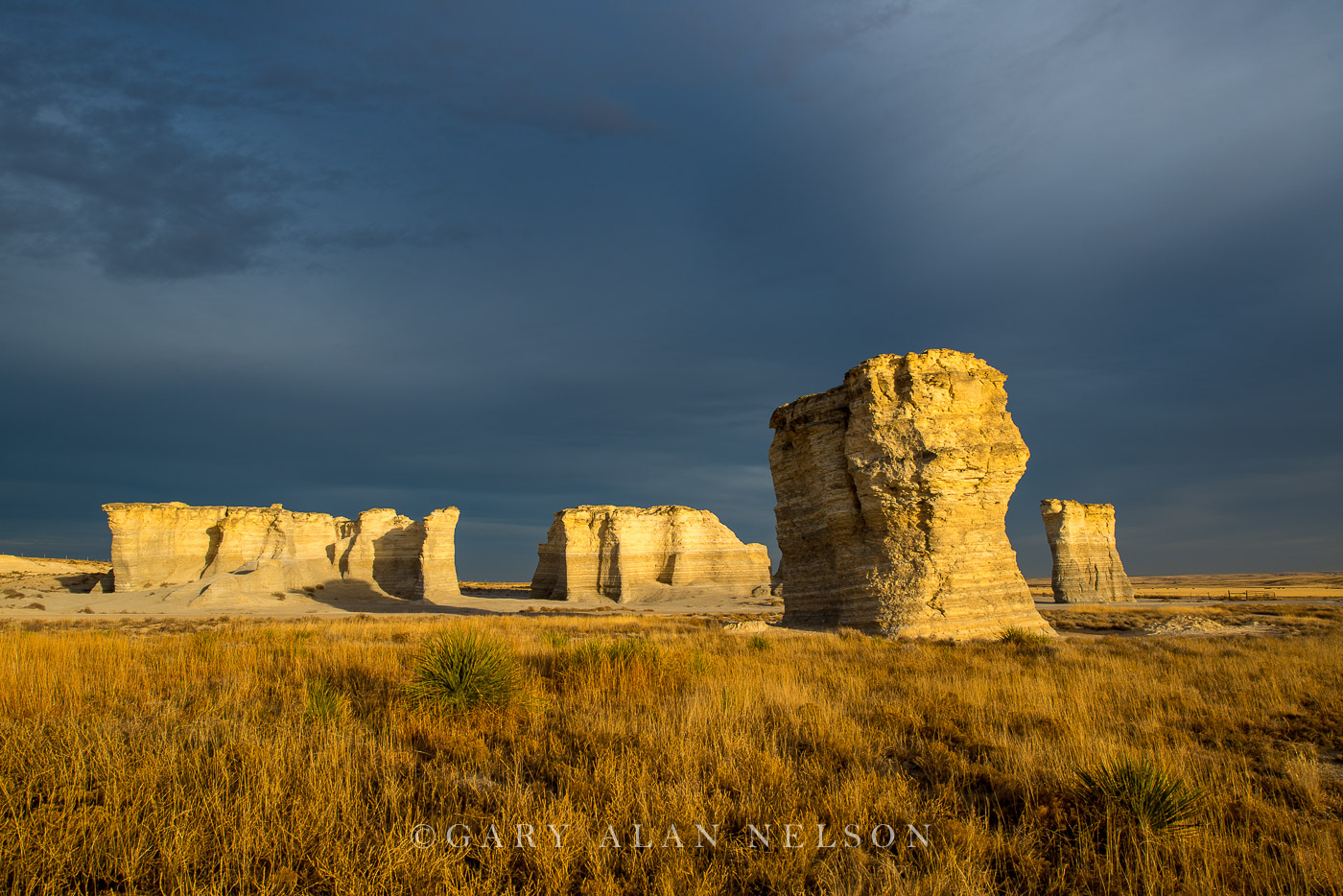 Monument rocks under brewing sky, Monument Rocks National Monument, Kansas
