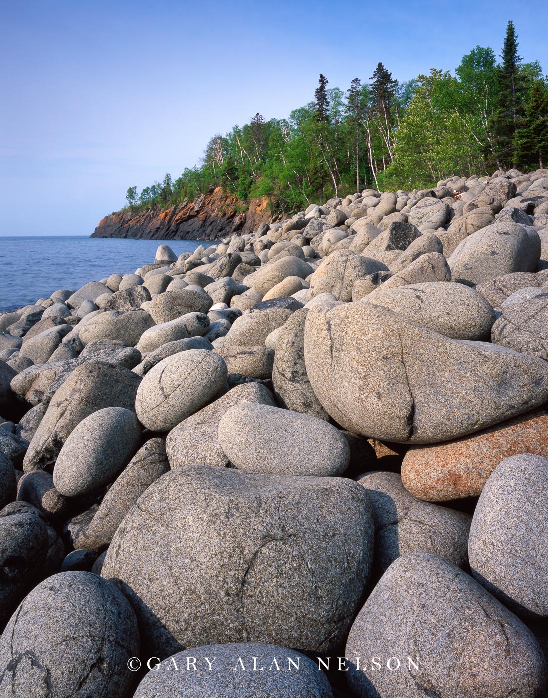 Cobble boulder beach on Lake Superior. Split Rock Lighthouse State Park, Minnesota