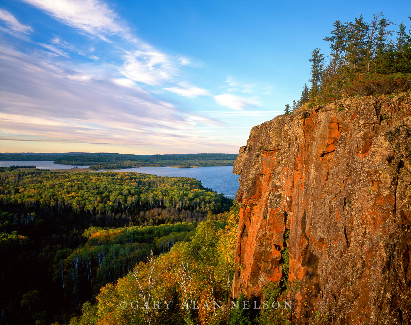 Cliffs looming over North and South Fowl Lakes, Canadian border, Minnesota