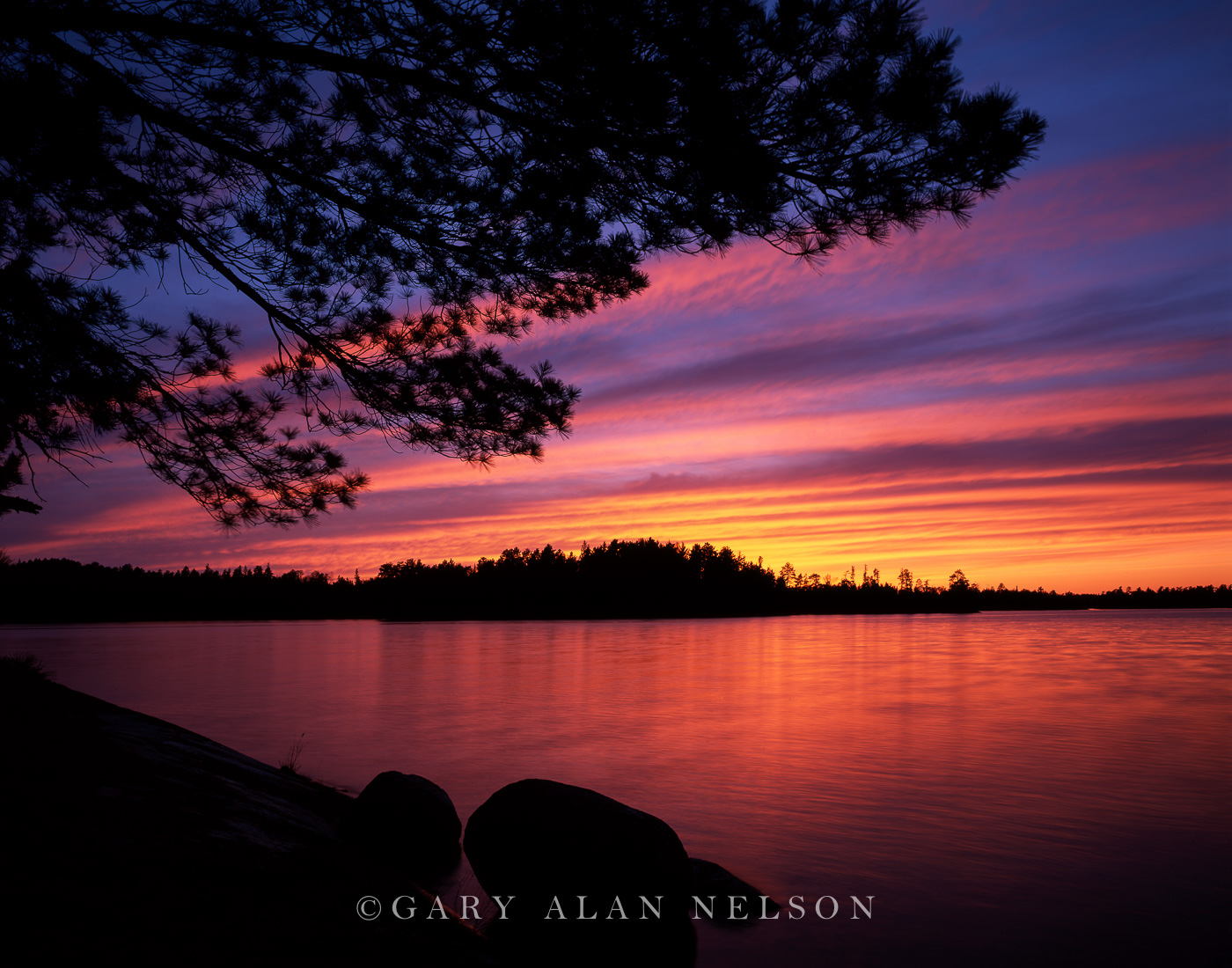 striped sunset over Lac La Croix, Boundary Waters Canoe Area Wilderness, Minnesota