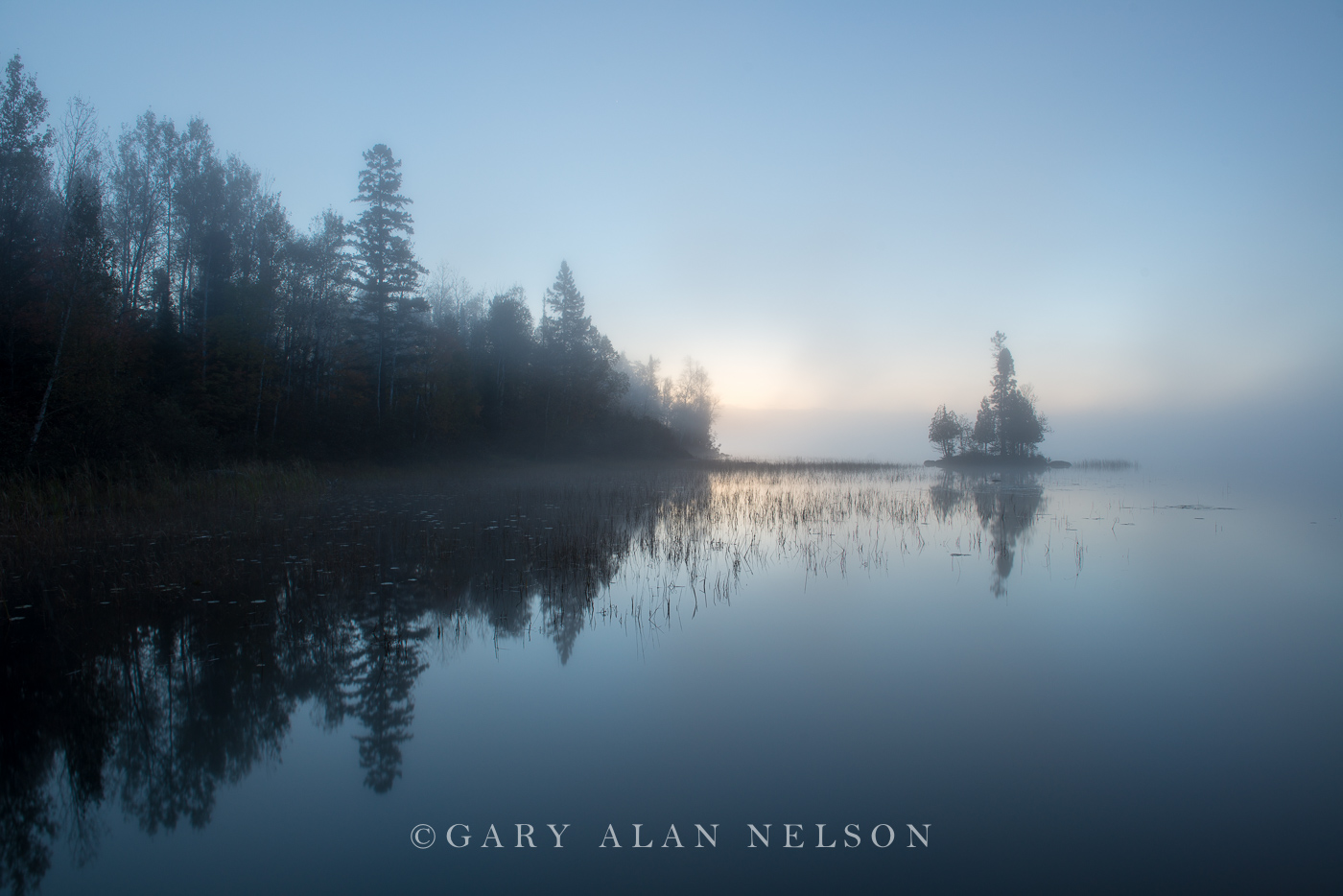 Island and fog at dawn,  Superior National Forest, Minnesota