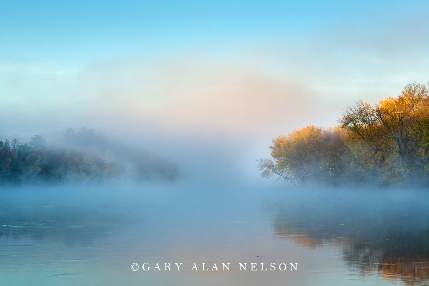 Fog over the Mississippi River in autumn, Crow Wing State Park, Minnesota.