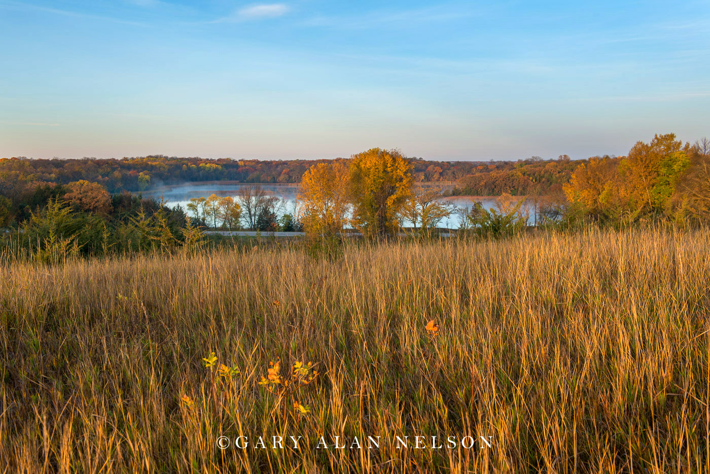 Prairie overlooking Henchien Lake in autumn, Sibley State Park, Minnesota