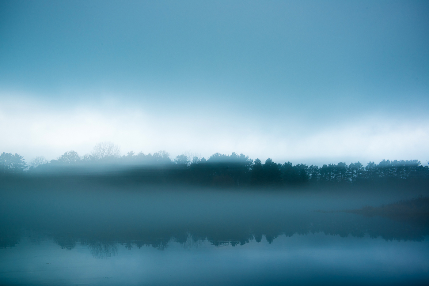 Fog over Bull Lake, Allemansratt Park, Lindstrom, Minnesota