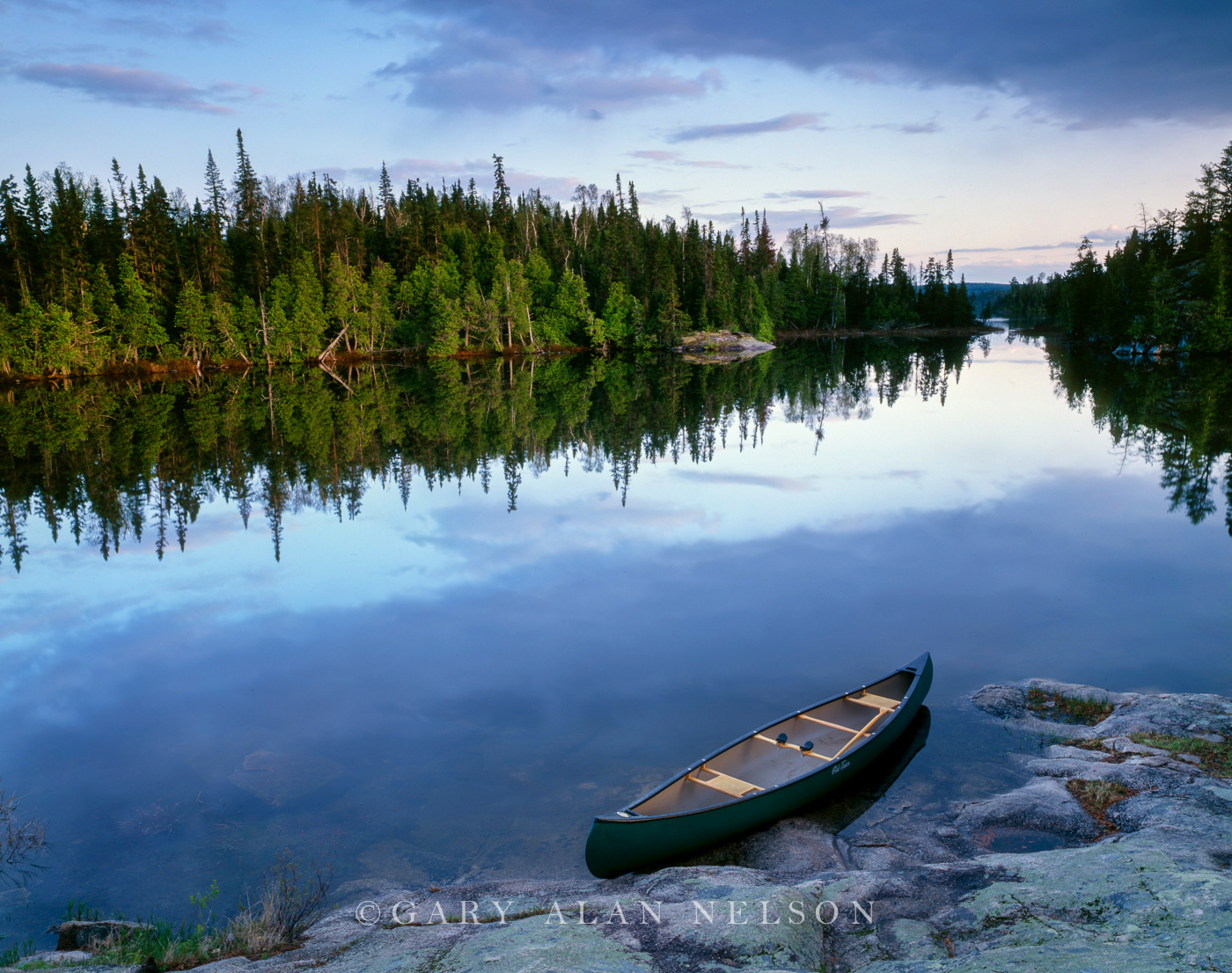 Canoe on Seagull Lake, Boundary Waters Canoe Area Wilderness, Minnesota