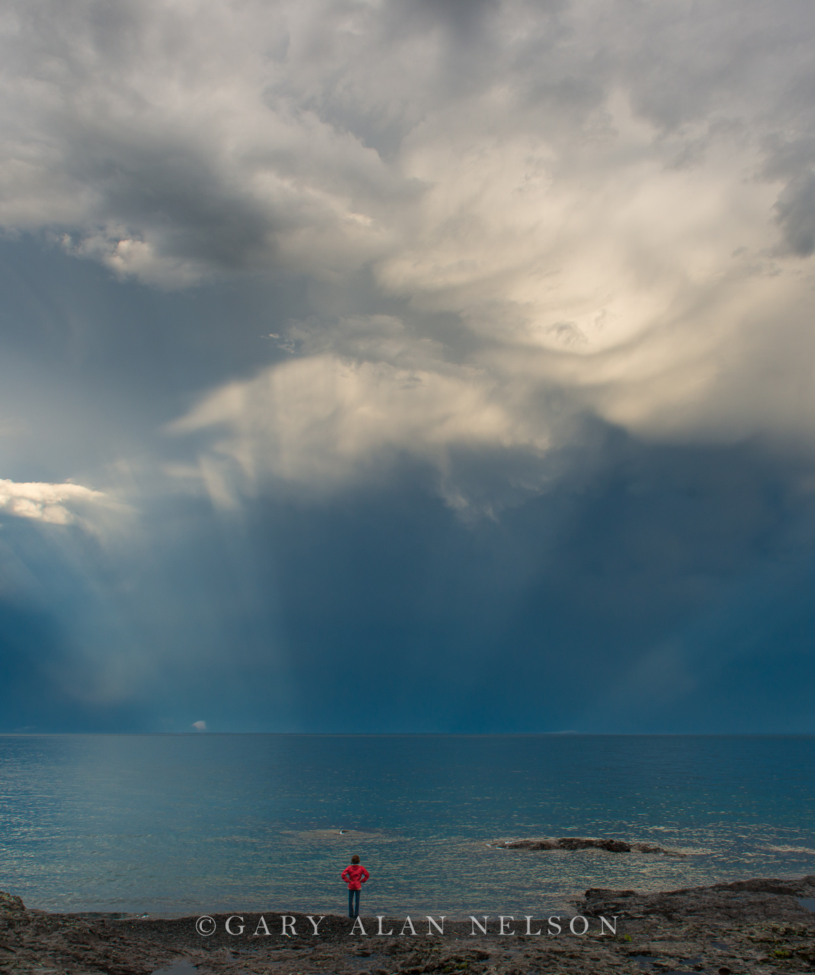 Storm Clouds and sun rays over Lake Superior, Minnesota