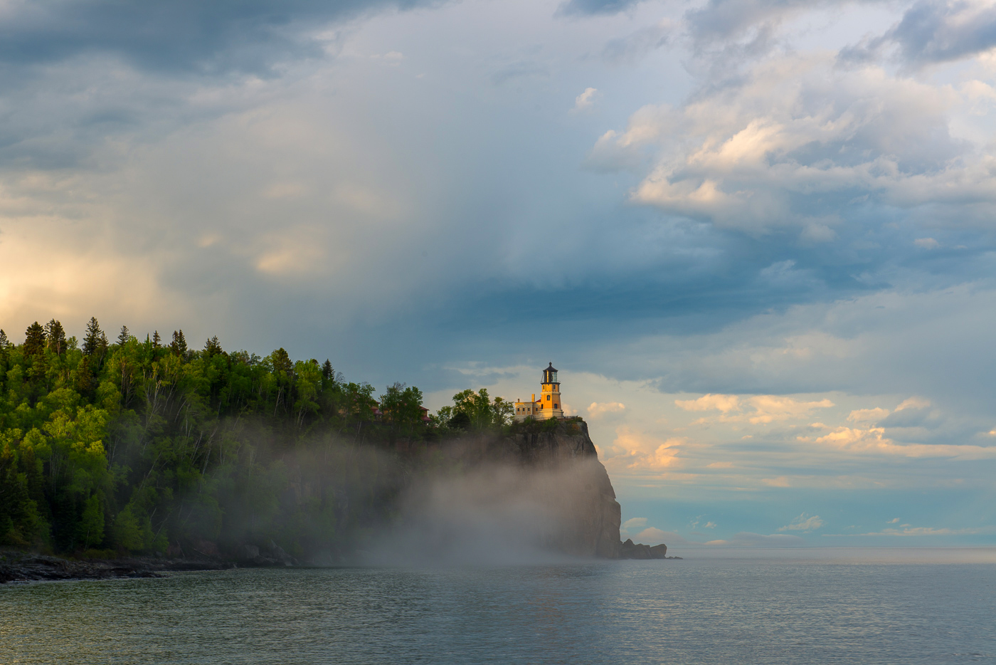 Clouds and fog along Lake Superior and Split Rock Lighthouse, Split Rock Lighthouse State Park, Minnesota