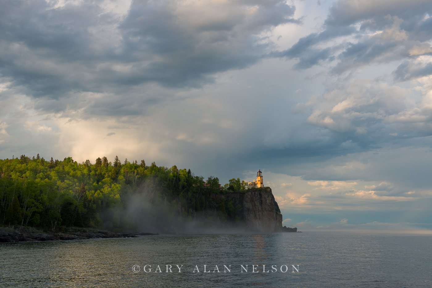 Clouds and fog along Lake Superior and Split Rock Lighthouse, Split Rock Lighthouse State Park, Minnesota