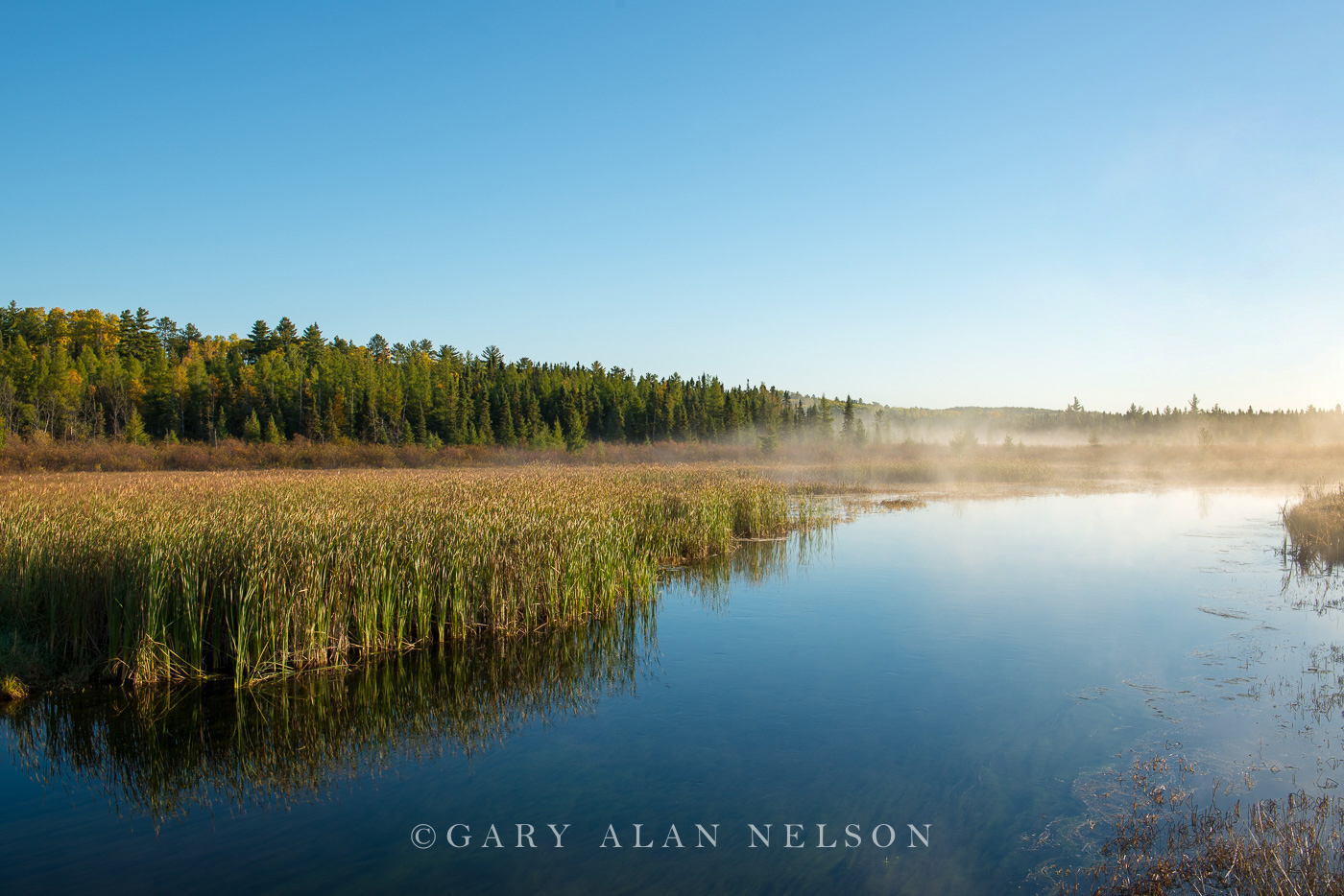 Fog over Burntside River, near Ely, Minnesota