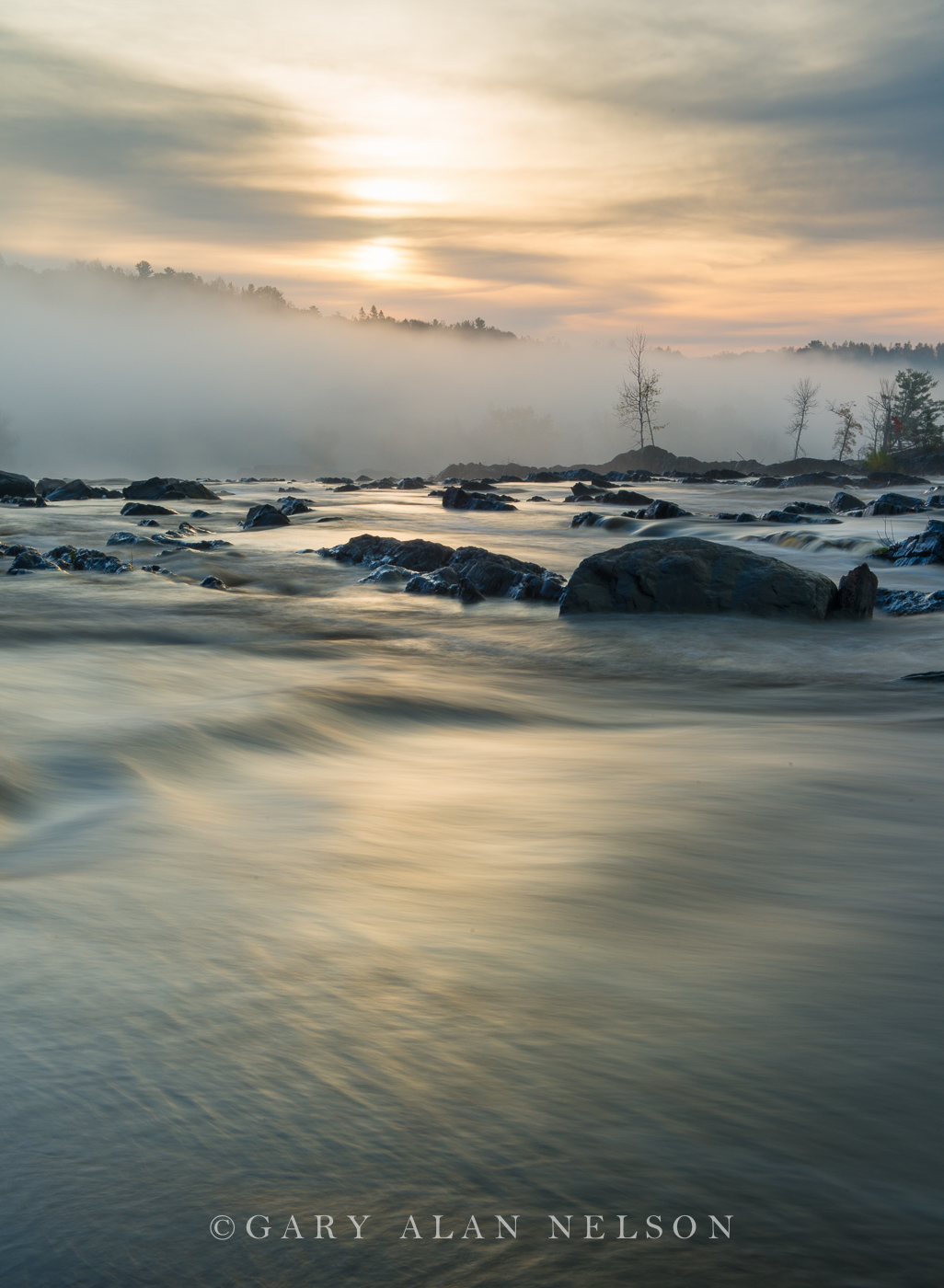 Rising sun and fog on the St. Louis River, Jay Cooke State Park, Minnesota