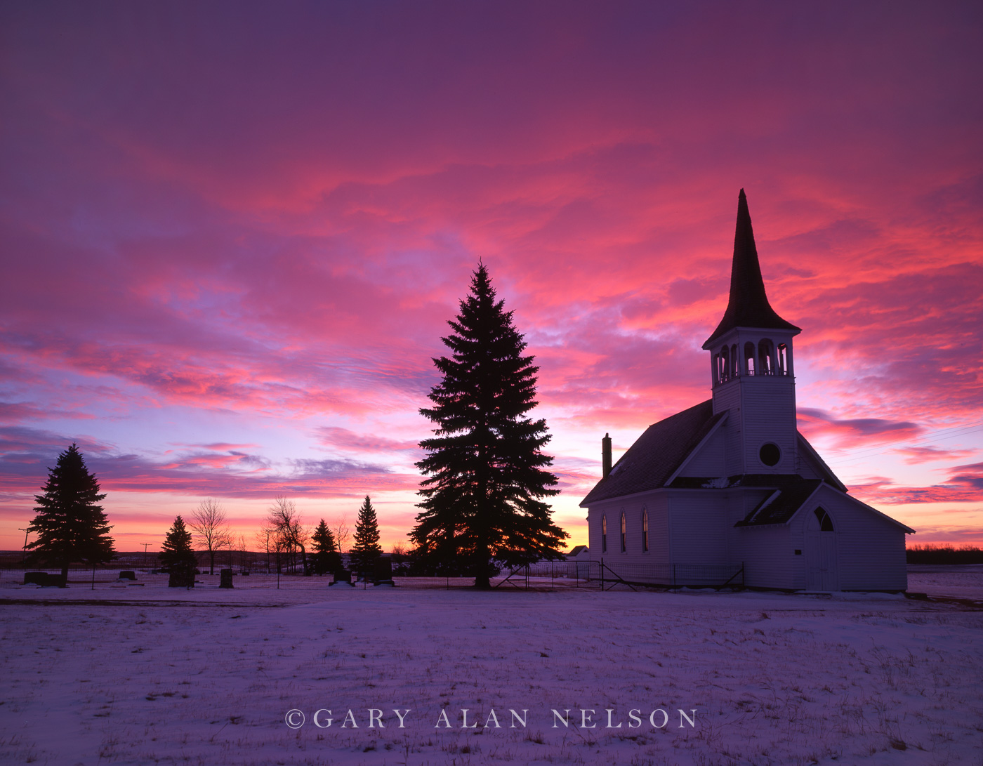 SD-00-10-RU BLUSHING PINK SKIES OVER THE ZOAR LUTHERAN CHURCH, ON NATIONAL HISTORIC REGISTER, DAY COUNTY, SOUTH DAKOTA