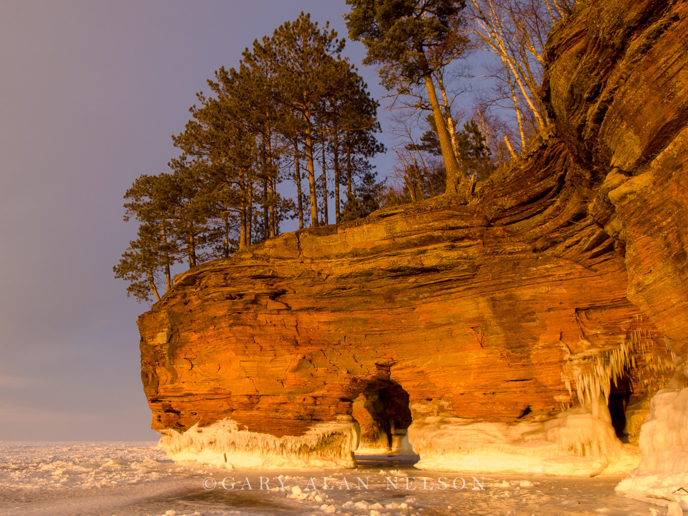 WI-07-2-NP The Mawikwe Sea Caves basking in evening light, Apostle Islands National Lakeshore, Lake Superior, Wisconsin